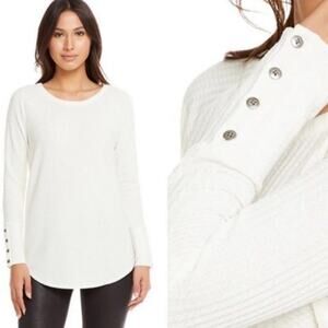 Chaser Waffle Knit Long Sleeve Thermal Top with Button Sleeves Medium